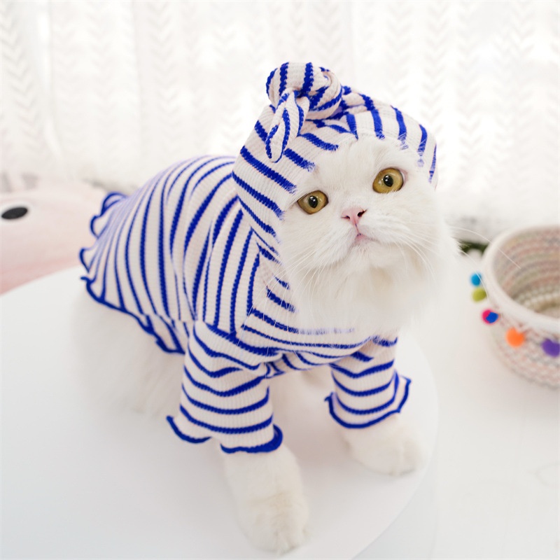 Striped Knitted Pet Hoodie with Pointed Cap for Dogs & Cats