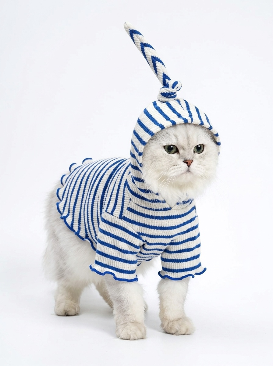 Striped Knitted Pet Hoodie with Pointed Cap for Dogs & Cats