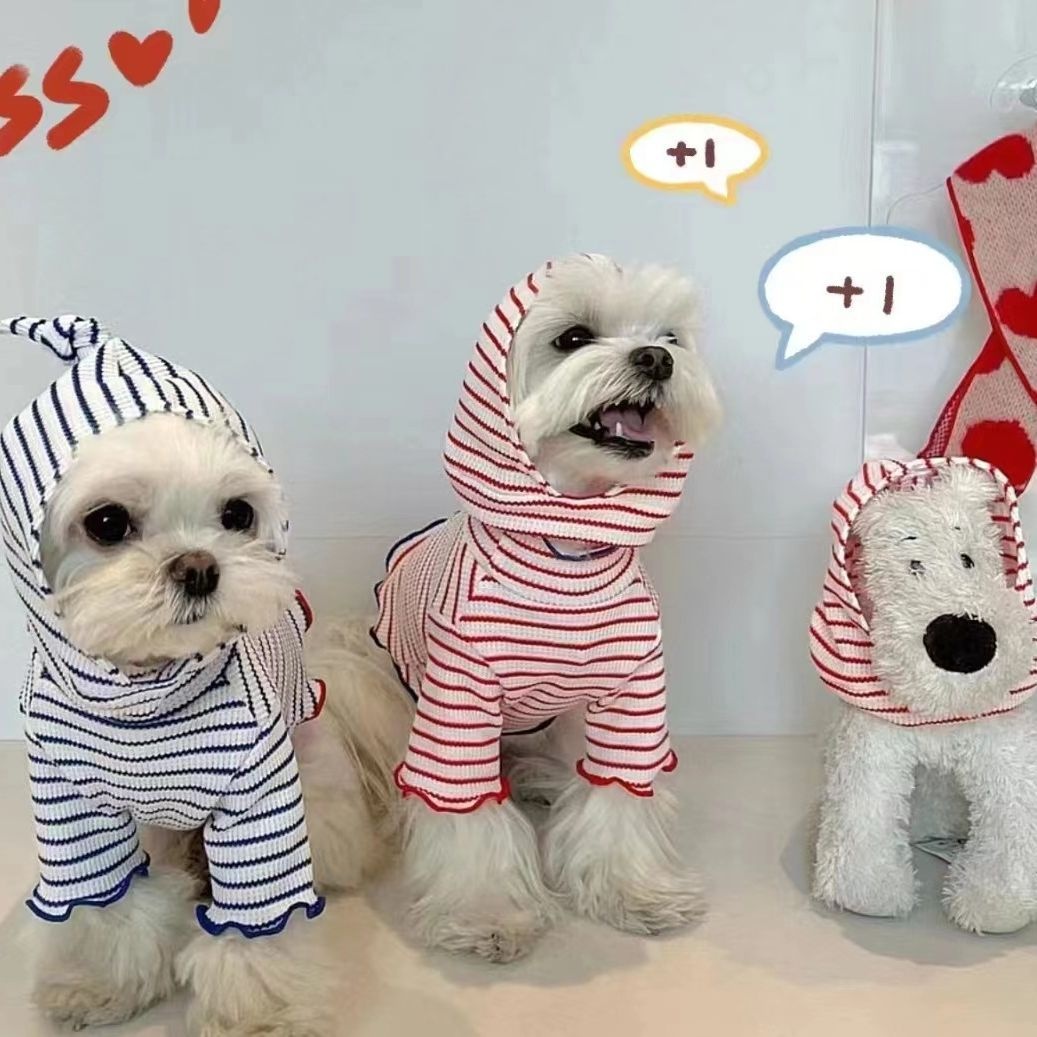 Striped Knitted Pet Hoodie with Pointed Cap for Dogs & Cats