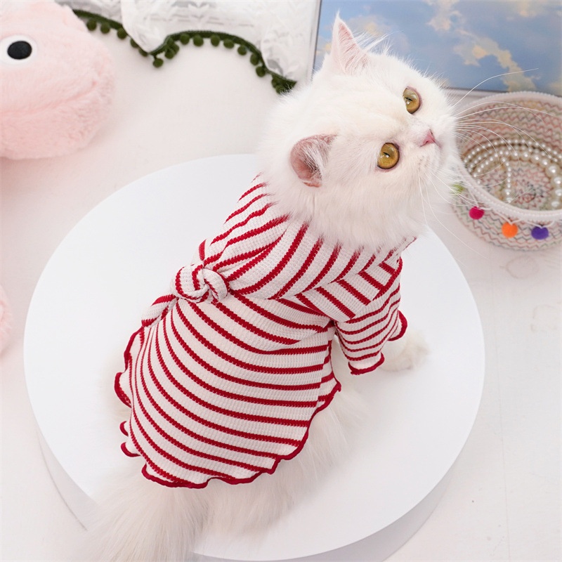 Striped Knitted Pet Hoodie with Pointed Cap for Dogs & Cats