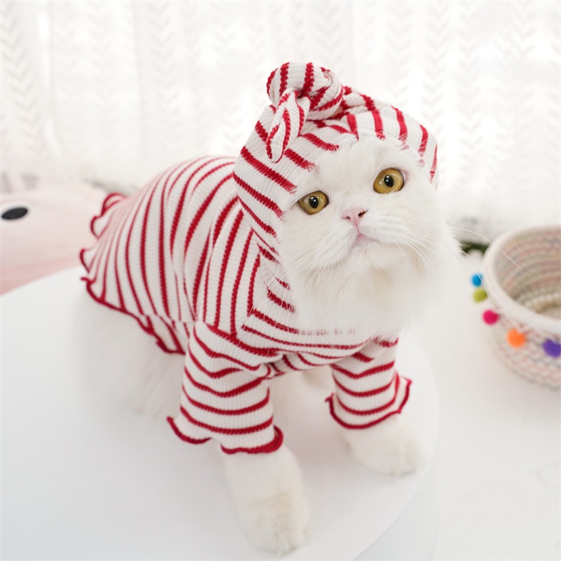 Striped Knitted Pet Hoodie with Pointed Cap for Dogs & Cats