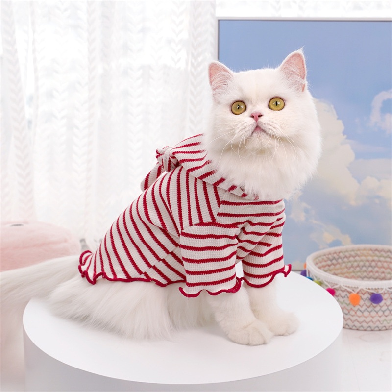 Striped Knitted Pet Hoodie with Pointed Cap for Dogs & Cats