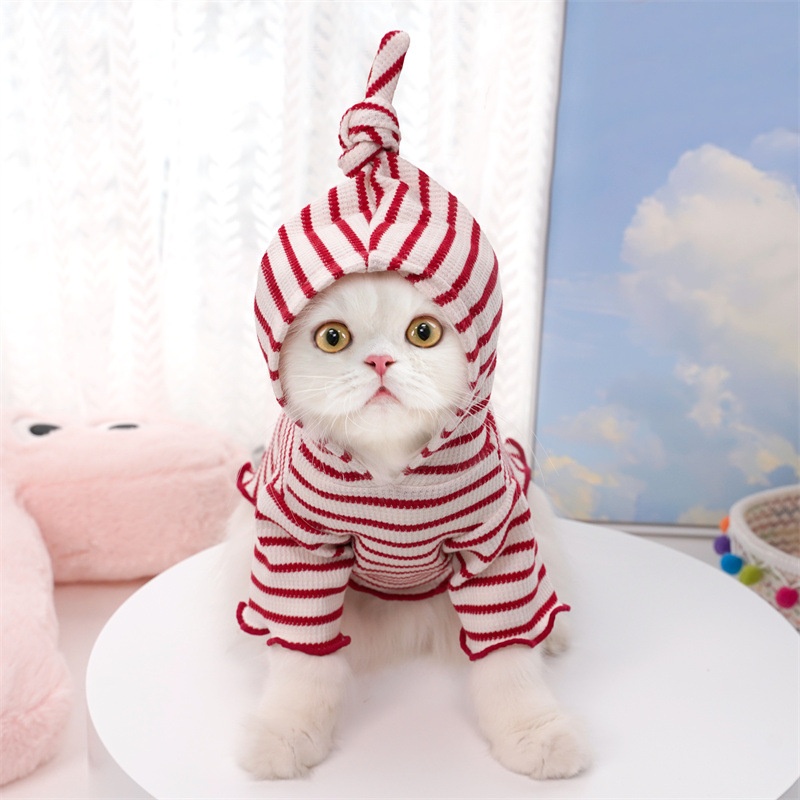 Striped Knitted Pet Hoodie with Pointed Cap for Dogs & Cats
