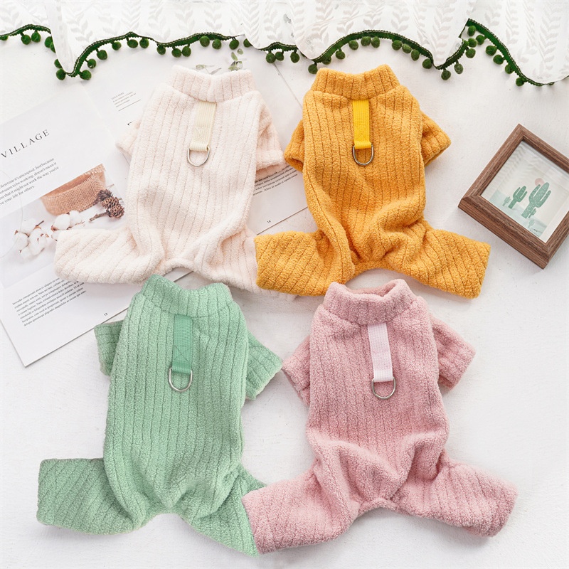 Fleece Pet Four-Legged Pajamas with Harness D-Ring