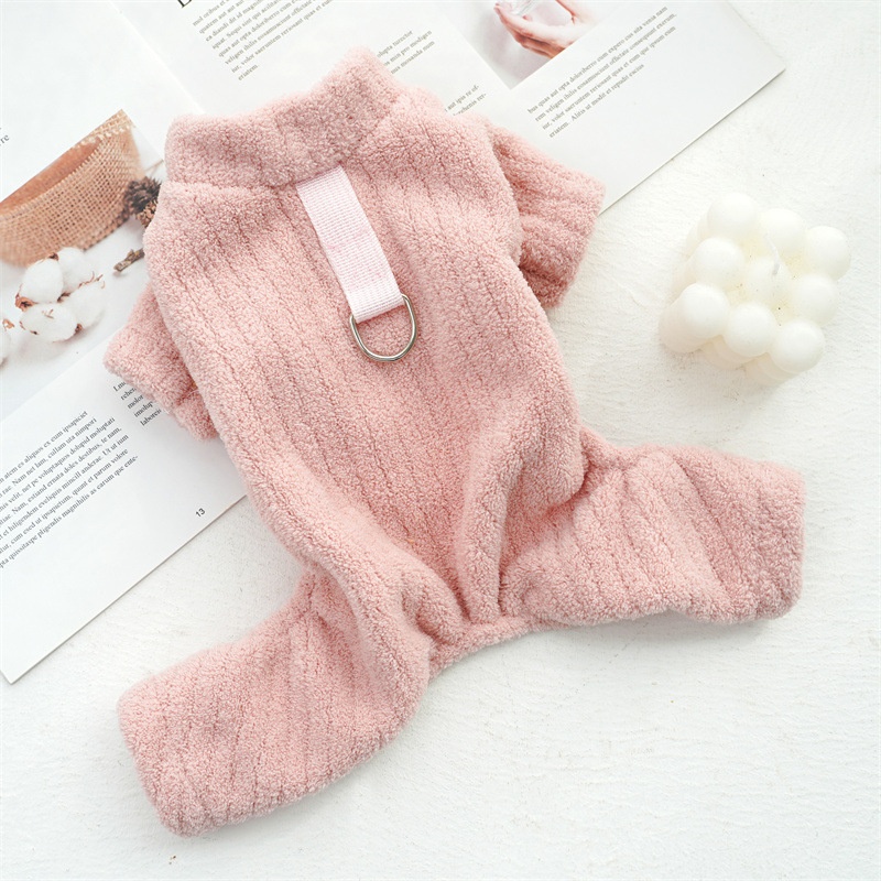 Fleece Pet Four-Legged Pajamas with Harness D-Ring