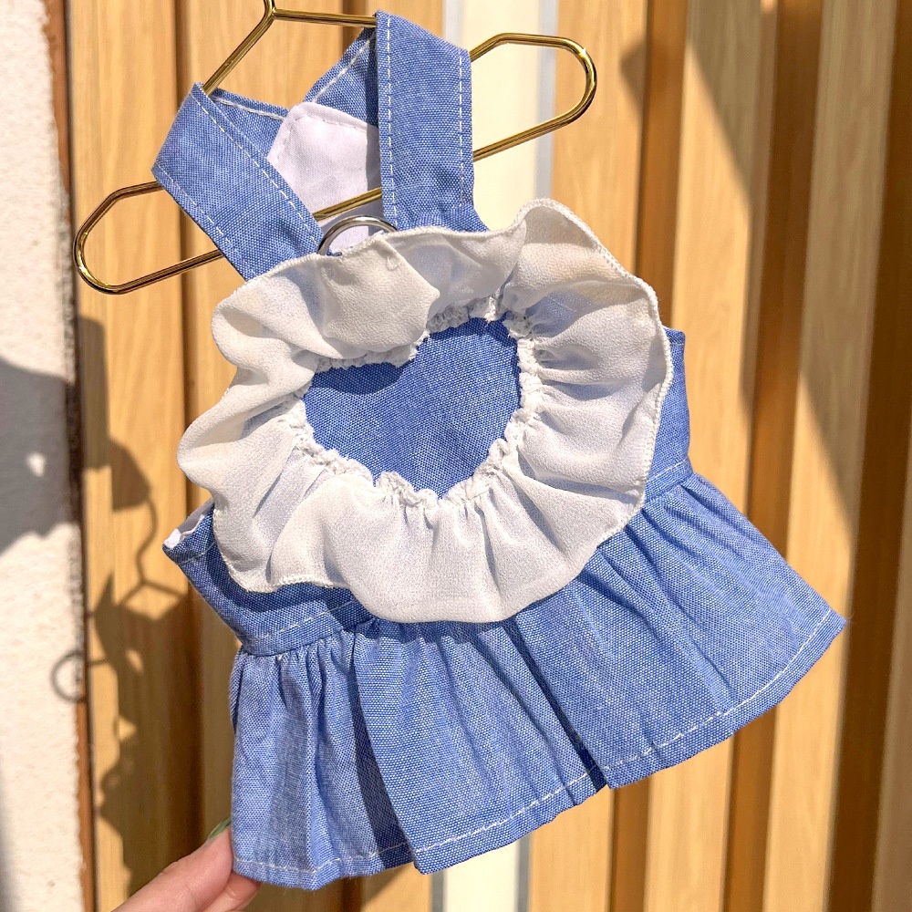 Ruffle Heart Denim Dog Harness Dress with Matching Leash