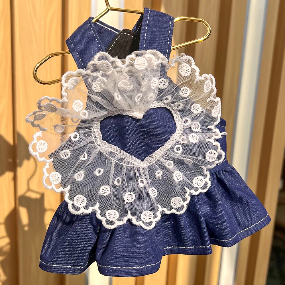 Ruffle Heart Denim Dog Harness Dress with Matching Leash