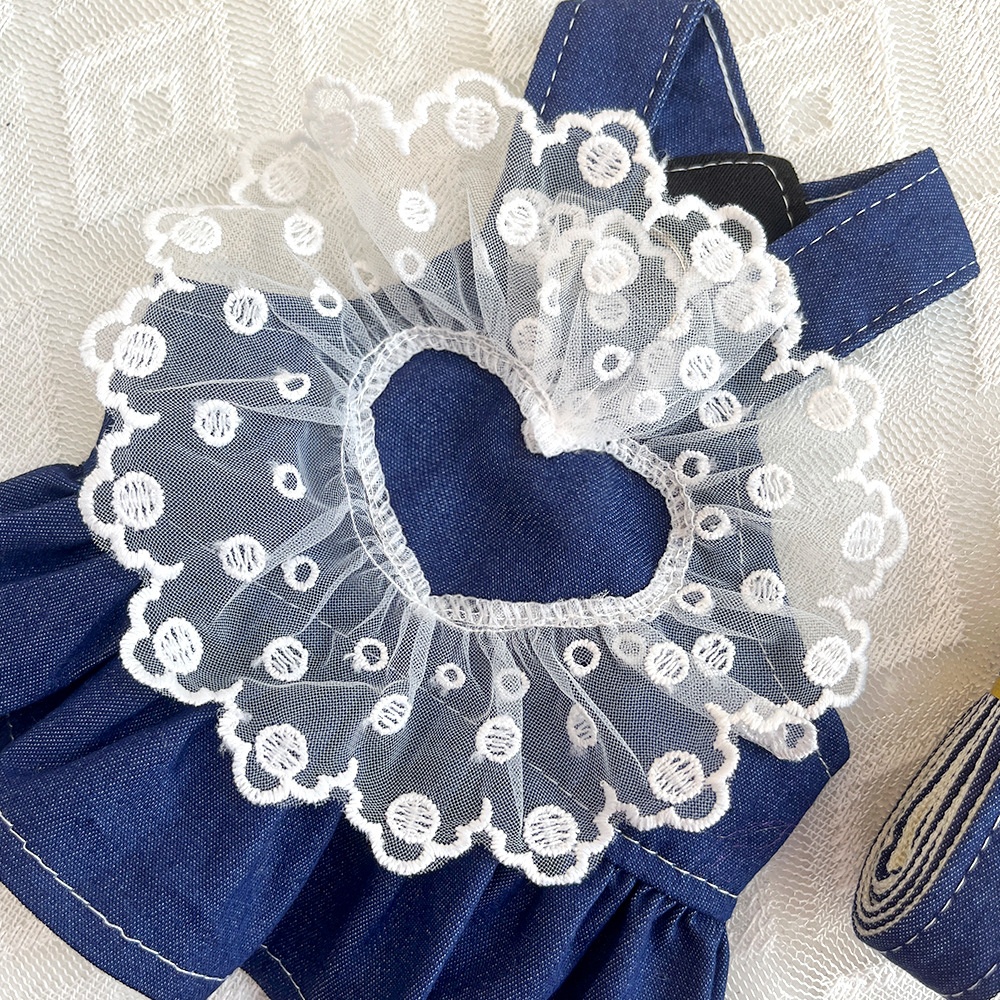 Ruffle Heart Denim Dog Harness Dress with Matching Leash