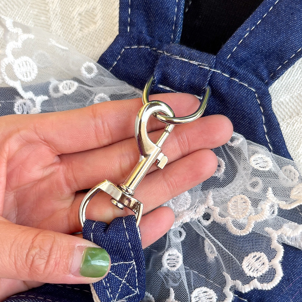 Ruffle Heart Denim Dog Harness Dress with Matching Leash