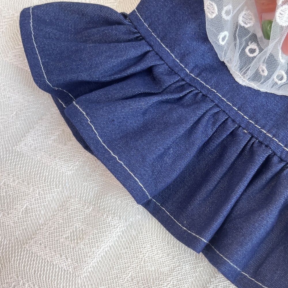 Ruffle Heart Denim Dog Harness Dress with Matching Leash