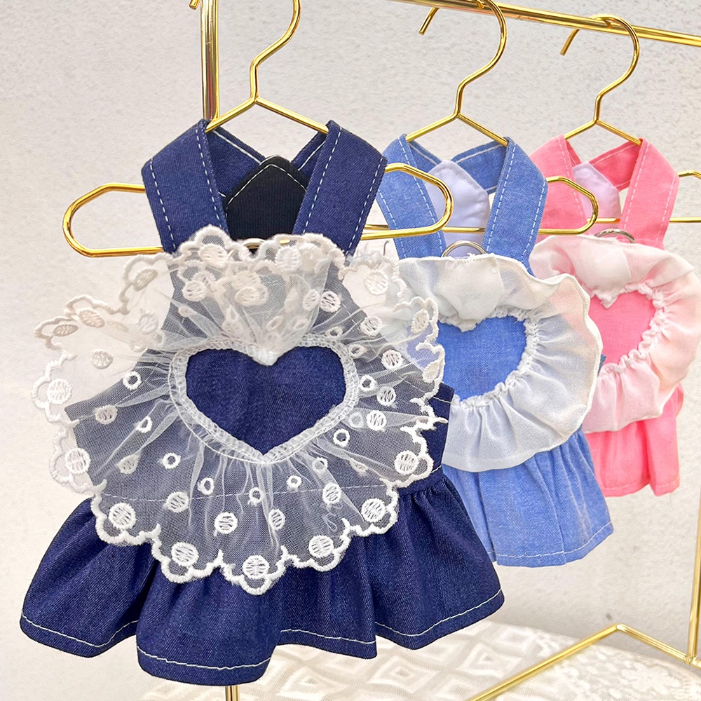 Ruffle Heart Denim Dog Harness Dress with Matching Leash