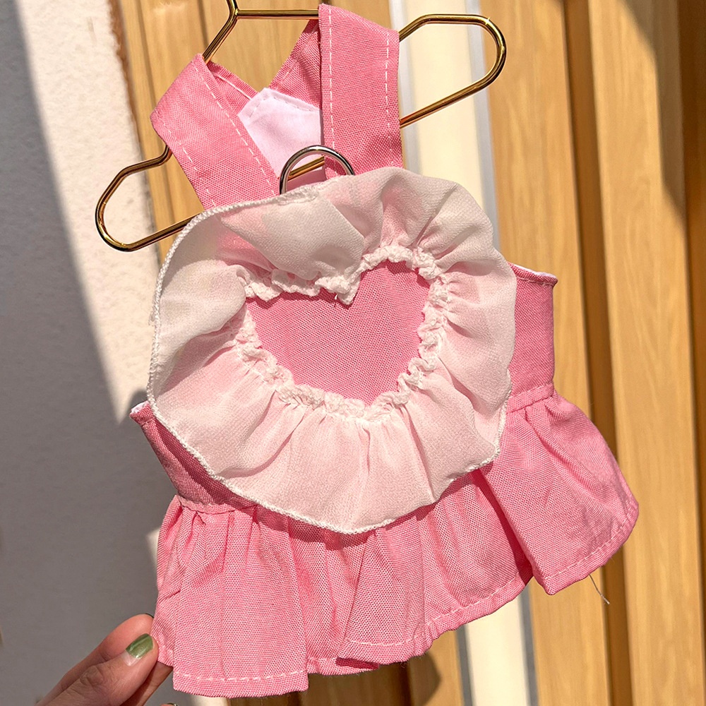 Ruffle Heart Denim Dog Harness Dress with Matching Leash