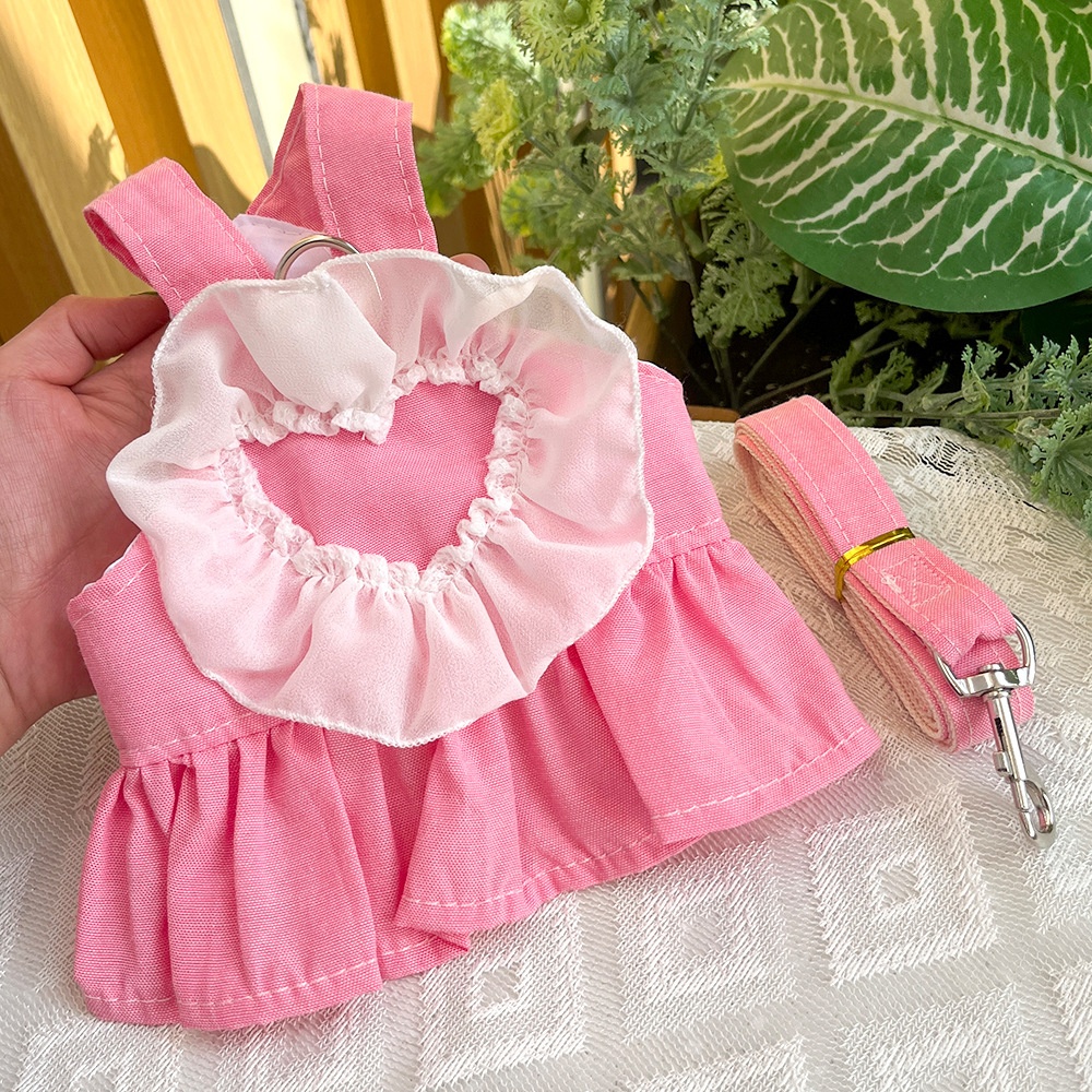 Ruffle Heart Denim Dog Harness Dress with Matching Leash
