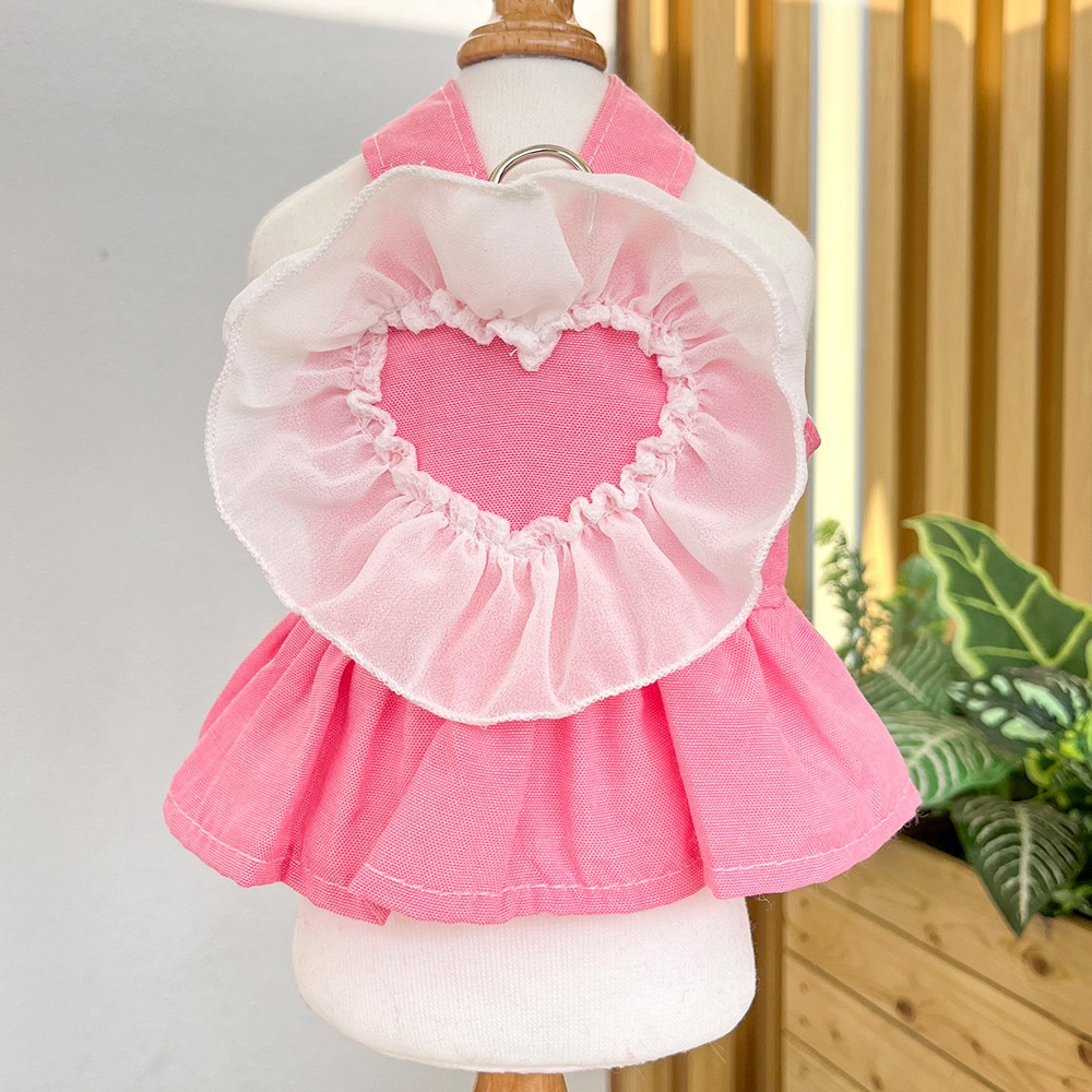 Ruffle Heart Denim Dog Harness Dress with Matching Leash