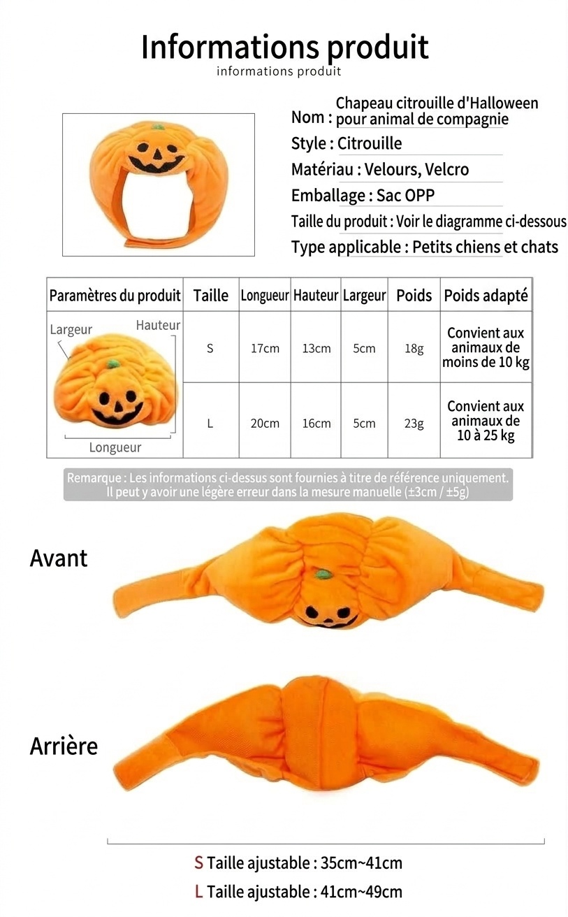 Halloween Pumpkin Pet Hat Costume Headwear