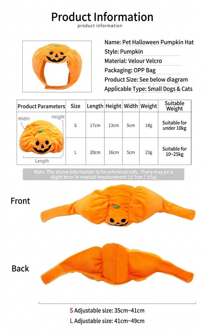 Halloween Pumpkin Pet Hat Costume Headwear
