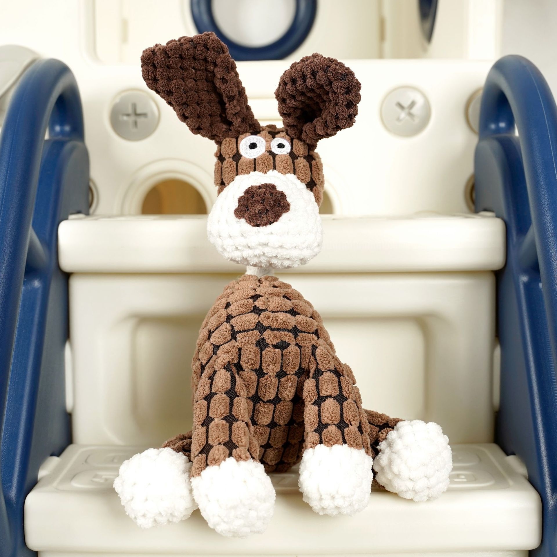 Textured Corduroy Plush Dog Toy with Squeaker and Rope Neck