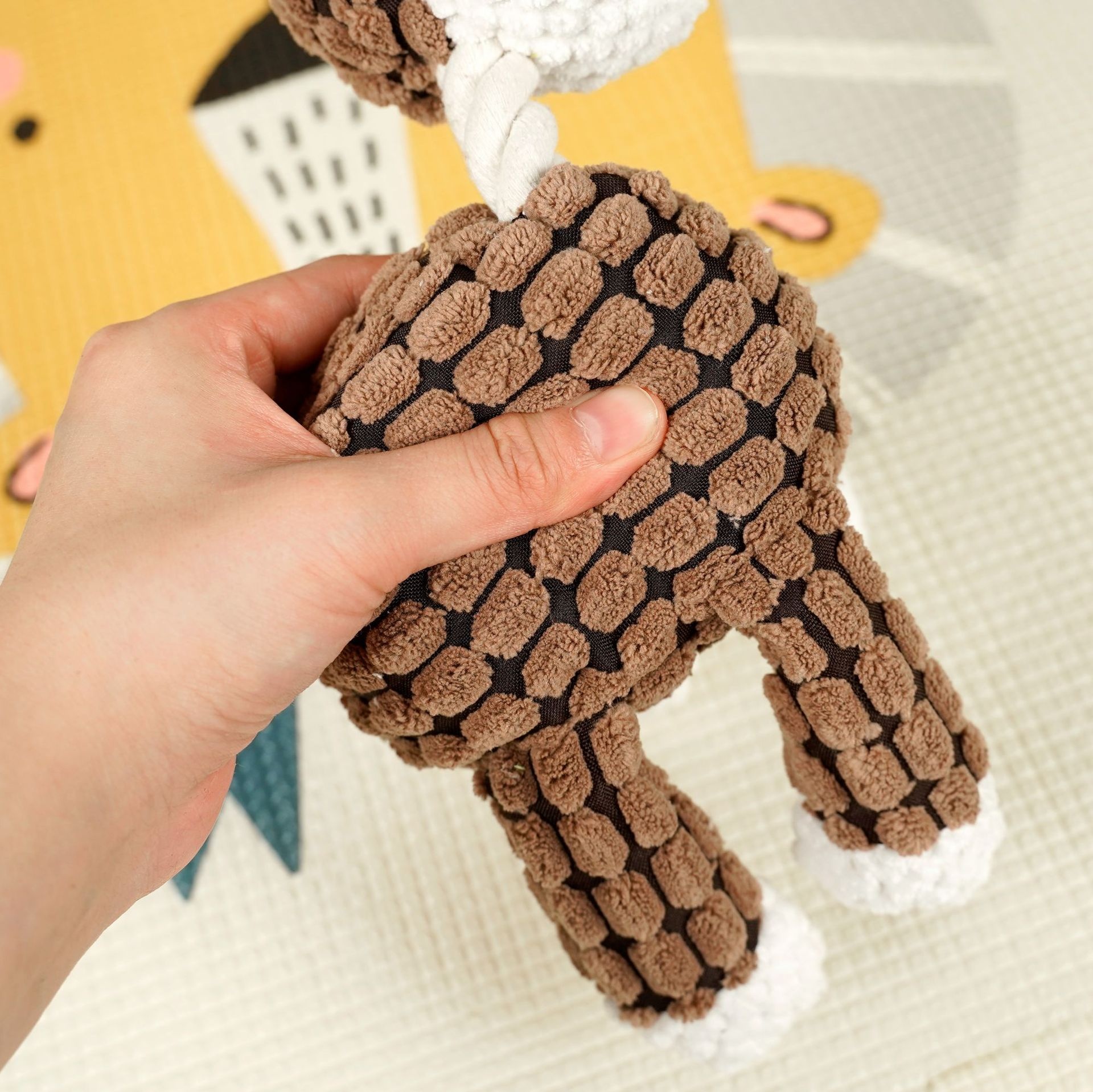 Textured Corduroy Plush Dog Toy with Squeaker and Rope Neck