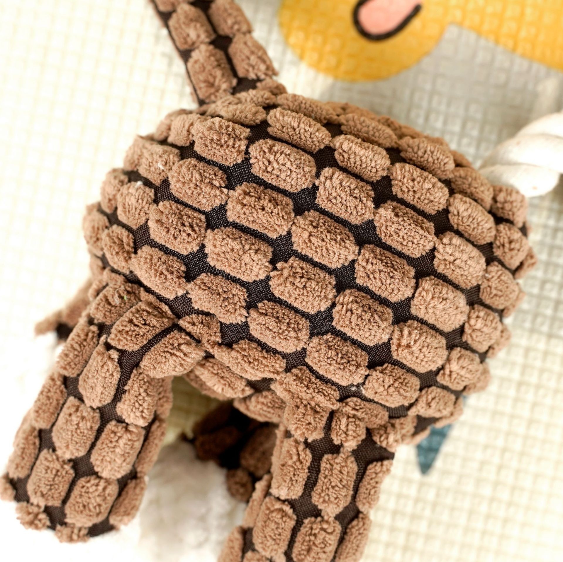 Textured Corduroy Plush Dog Toy with Squeaker and Rope Neck