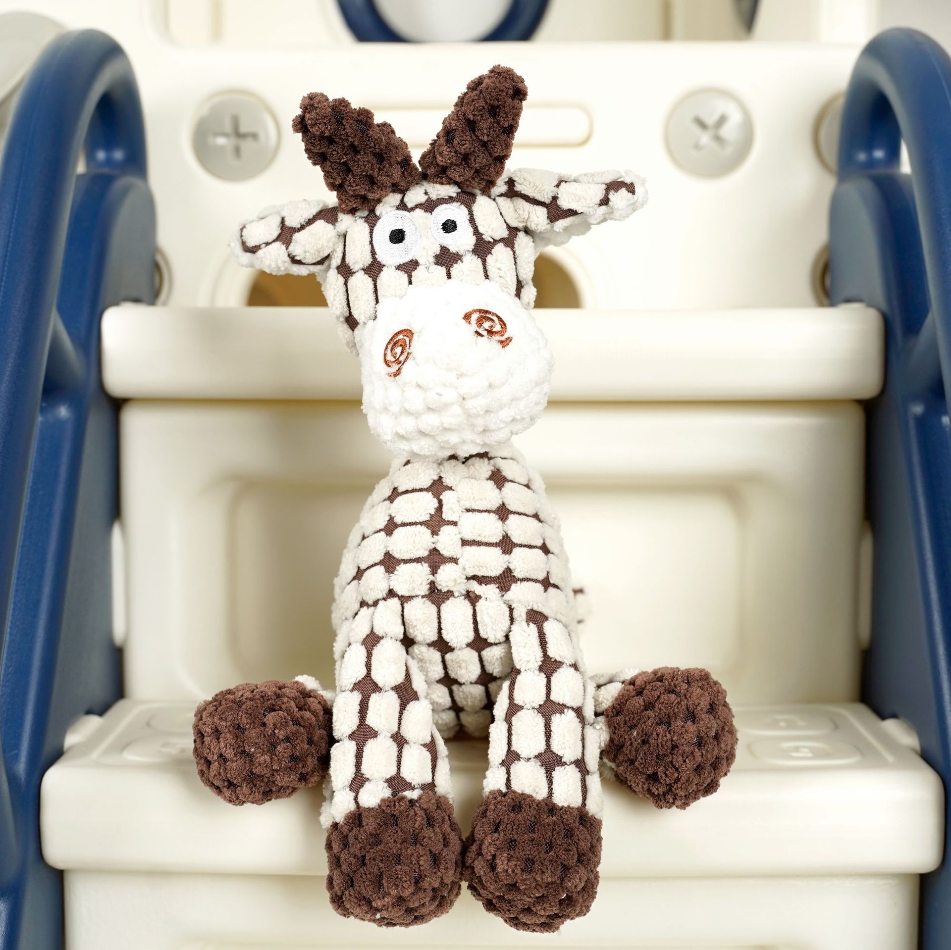 Textured Corduroy Plush Dog Toy with Squeaker and Rope Neck