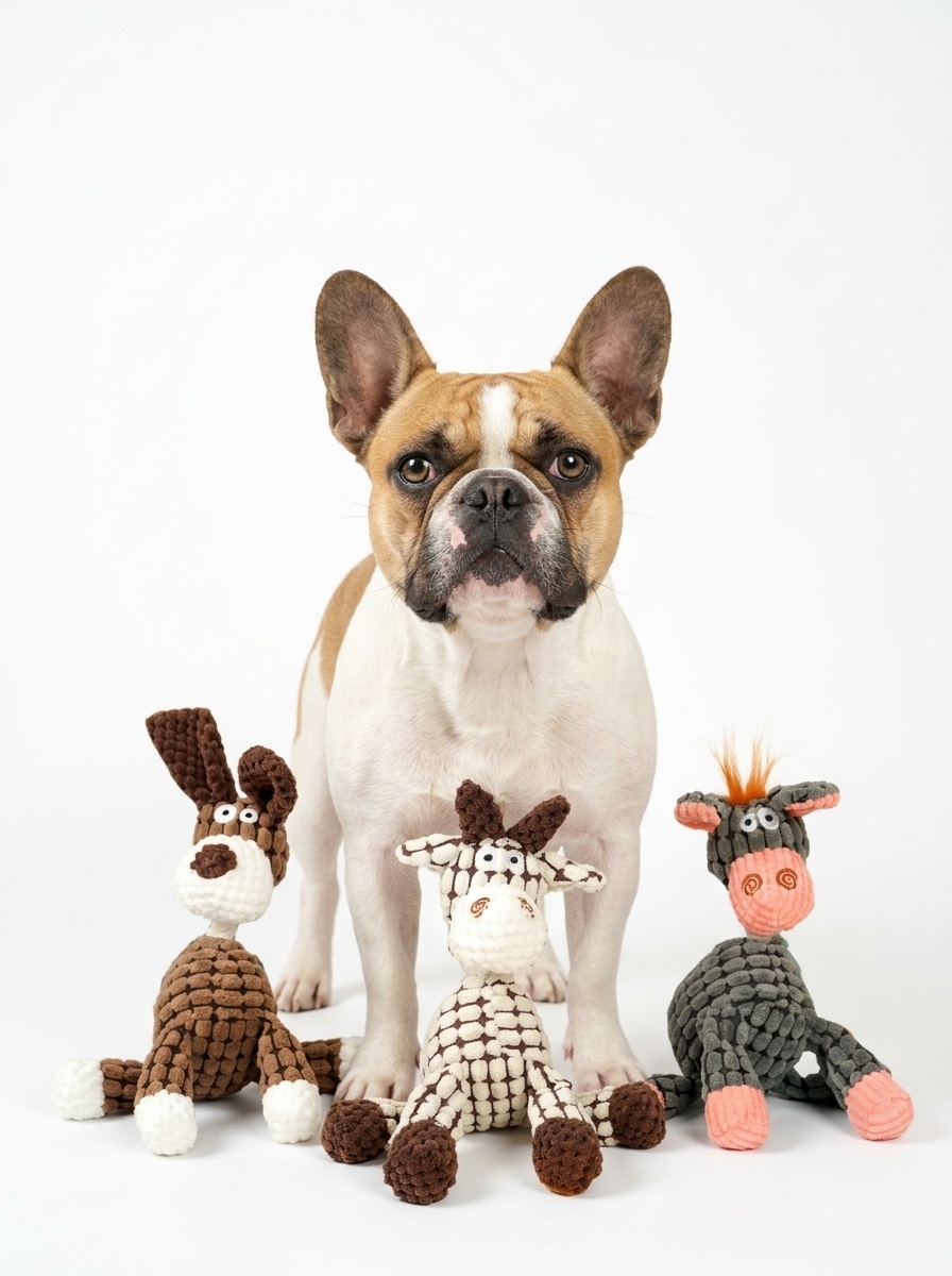 Textured Corduroy Plush Dog Toy with Squeaker and Rope Neck