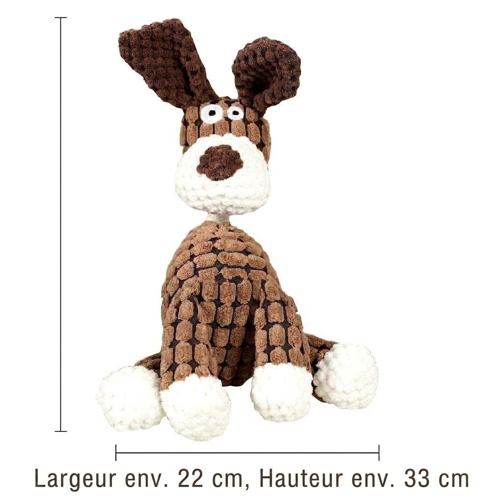 Textured Corduroy Plush Dog Toy with Squeaker and Rope Neck
