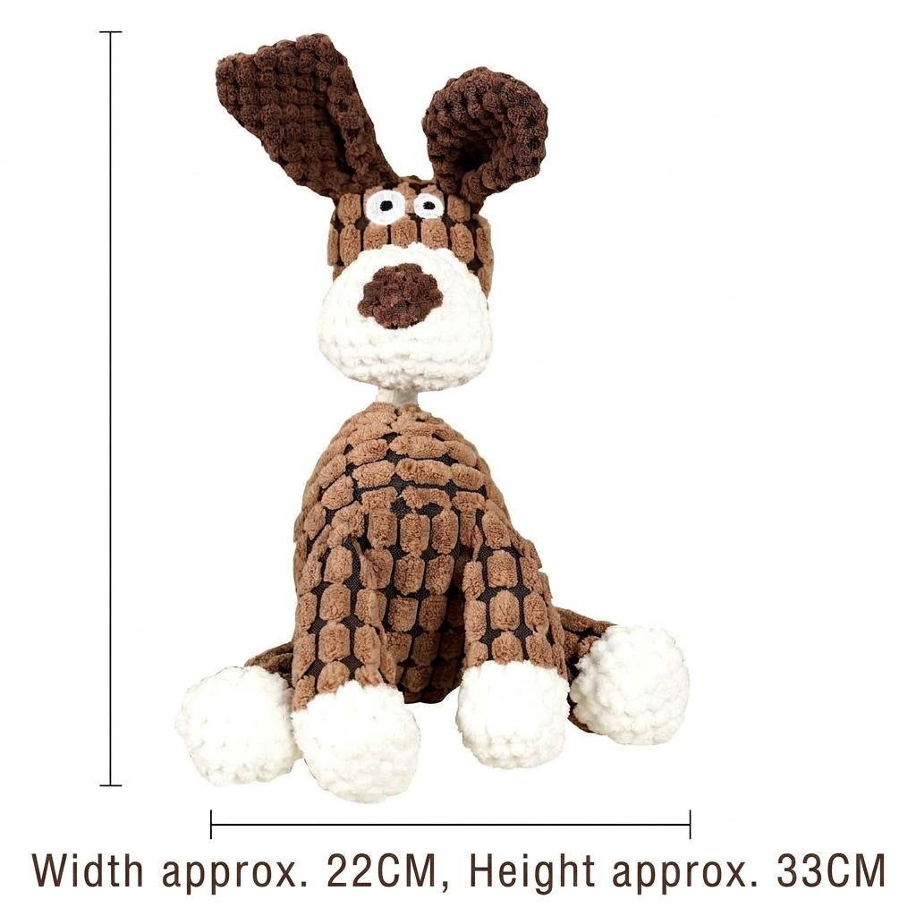 Textured Corduroy Plush Dog Toy with Squeaker and Rope Neck