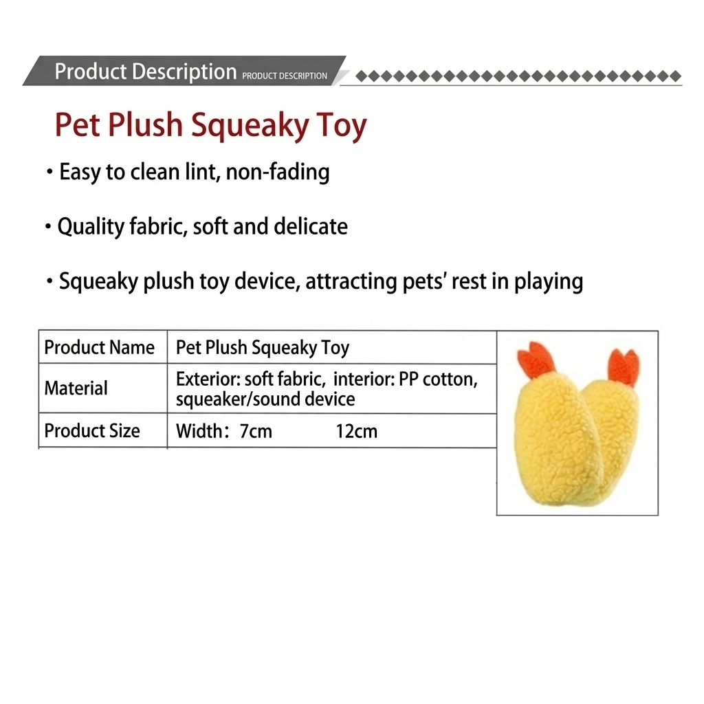 Plush Fried Shrimp Squeaky Dog Toy