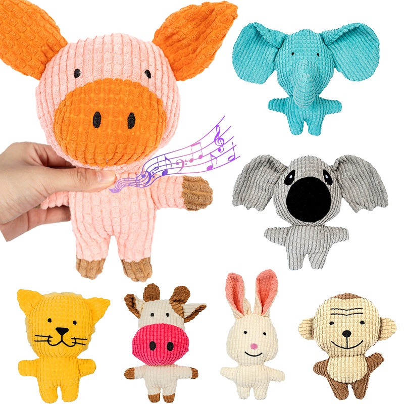 Corduroy Plush Squeaky Pet Toy Animal Character