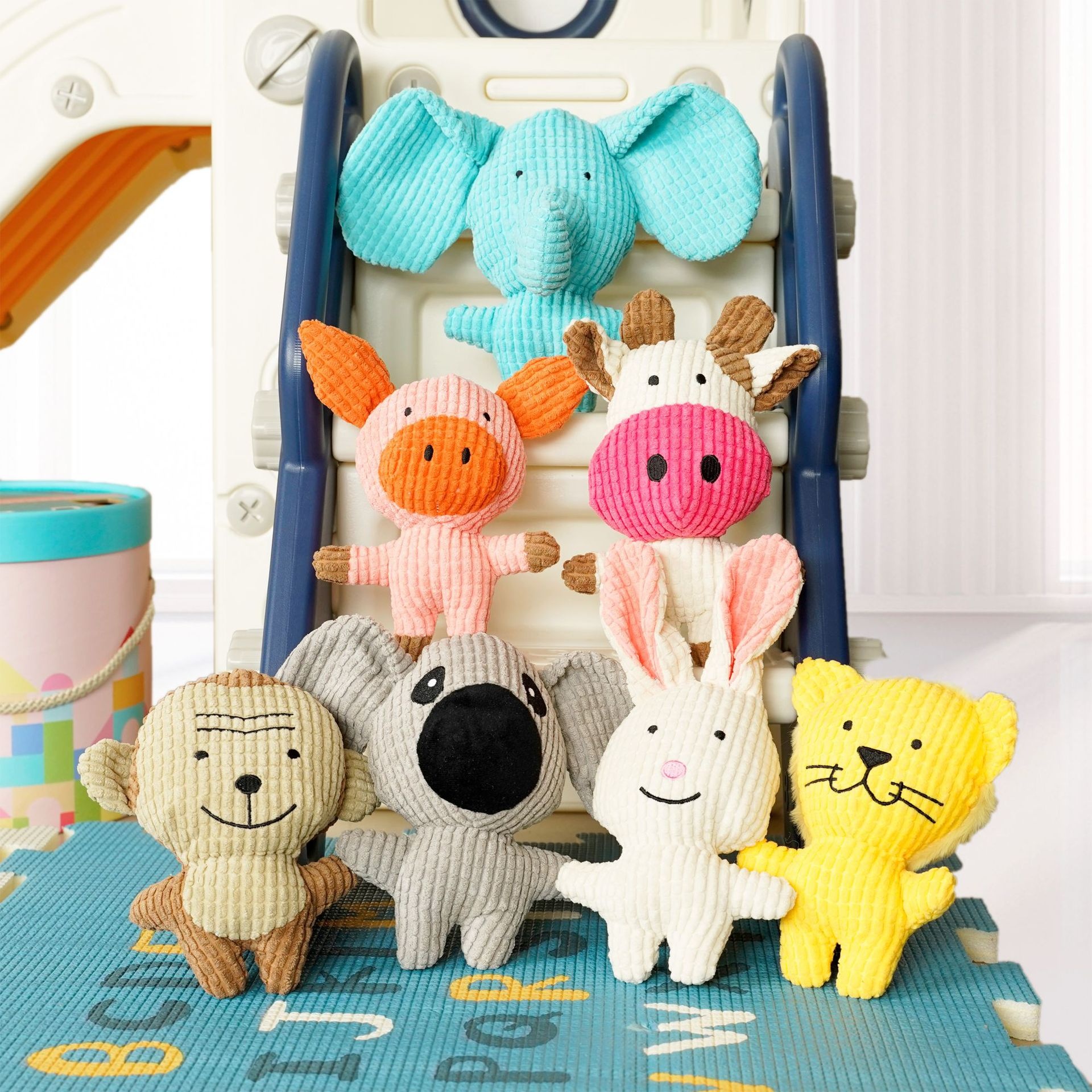 Corduroy Plush Squeaky Pet Toy Animal Character