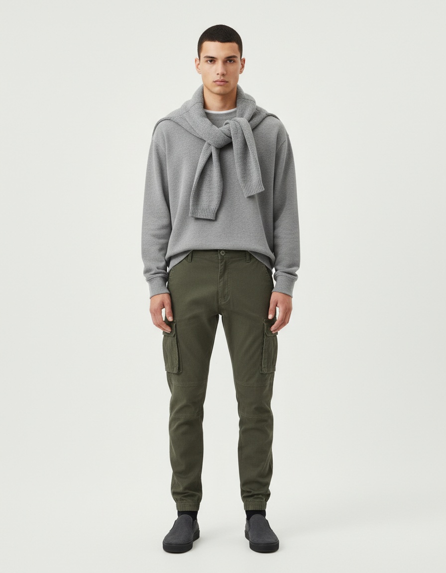 Breathable Solid Color Casual Men's Cargo Pants for Spring and Autumn