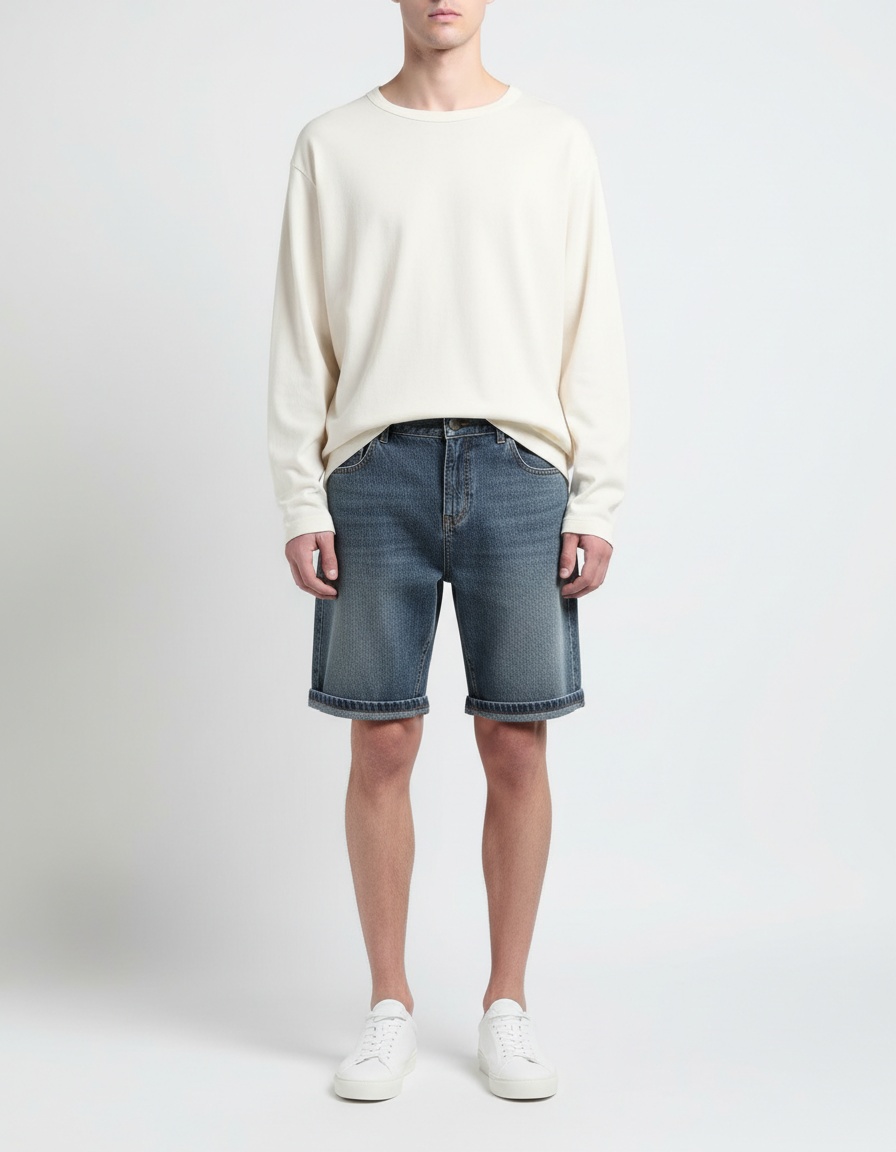 Retro Starry Sky Pattern Straight Leg Denim Shorts for Summer Casual Wear