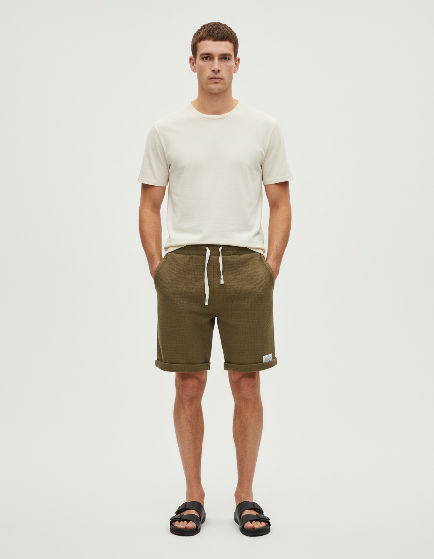Pantalones cortos casuales con cintura elástica y cordón para hombre para uso en exteriores en verano