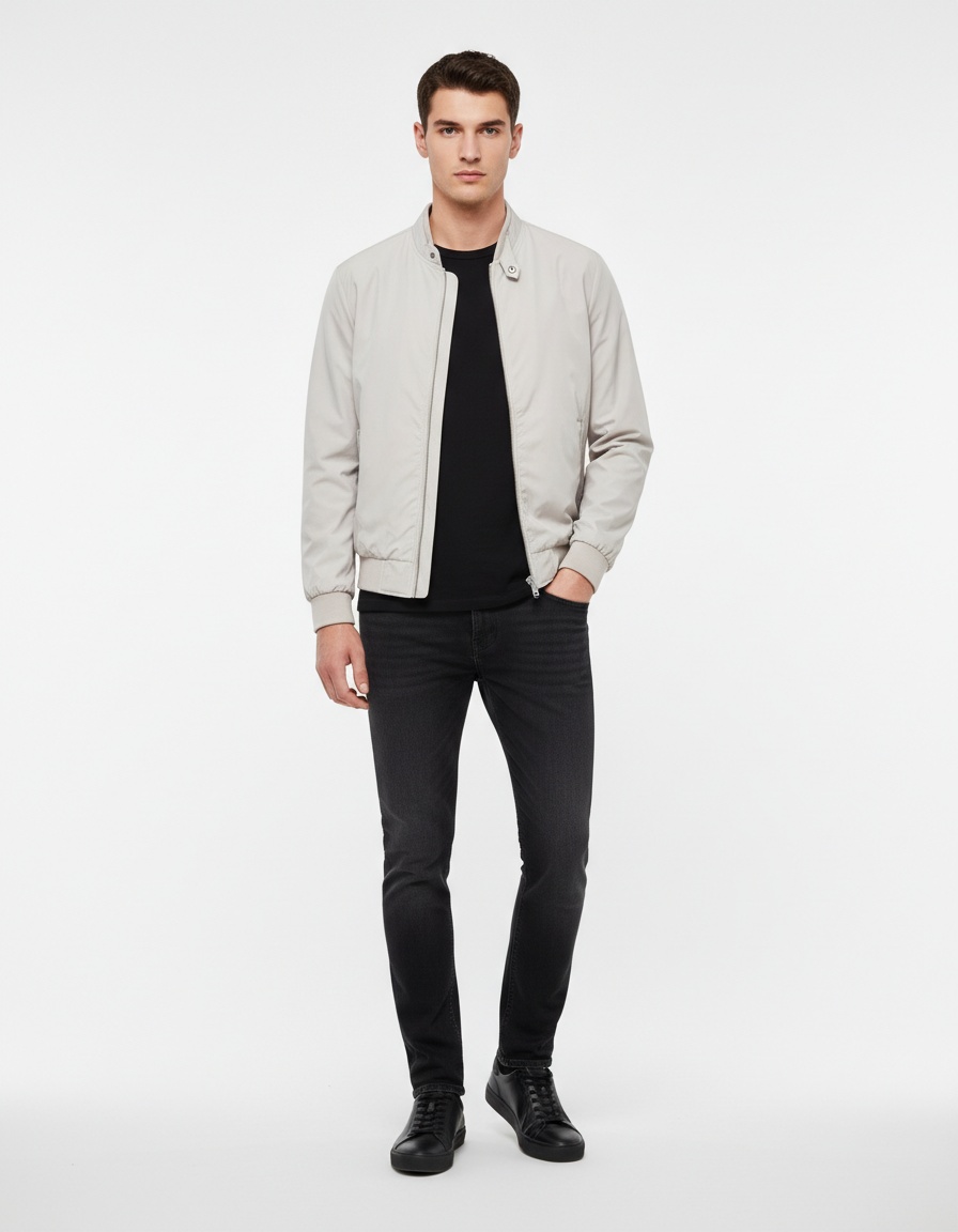 Giacca da uomo leggera con collo alto, ideale per primavera e autunno.