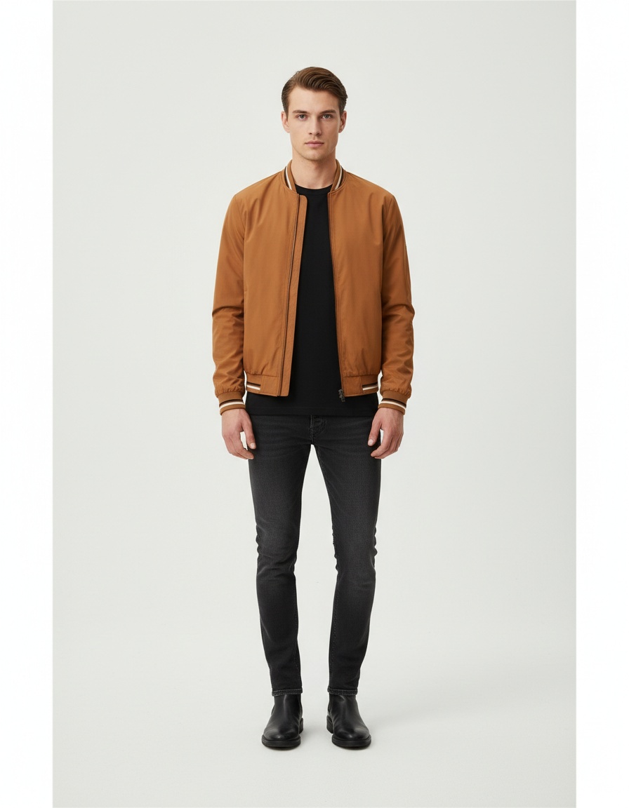 Giacca da uomo leggera con collo alto, ideale per primavera e autunno.