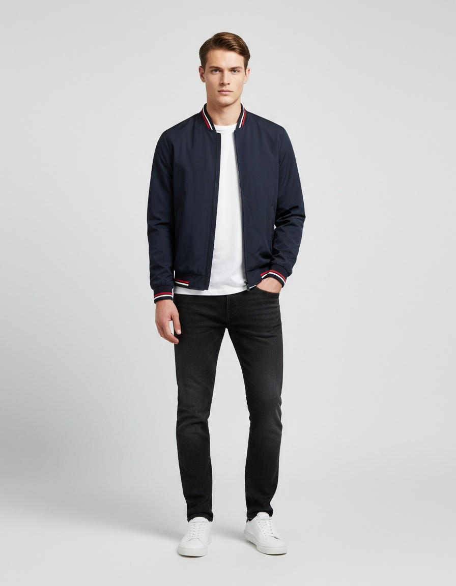 Giacca da uomo leggera con collo alto, ideale per primavera e autunno.