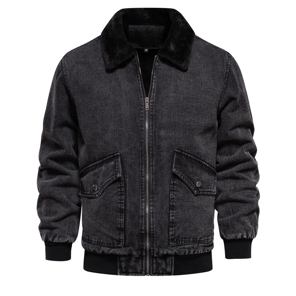Premium Fleece-Lined Washed Men's Jacket for Autumn and Winter Casual Wear