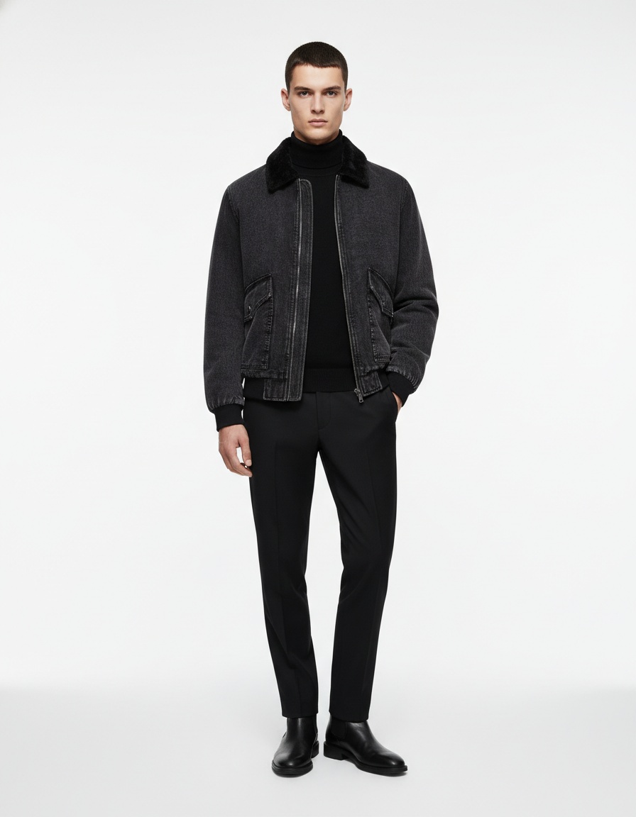 Premium Fleece-Lined Washed Men's Jacket for Autumn and Winter Casual Wear