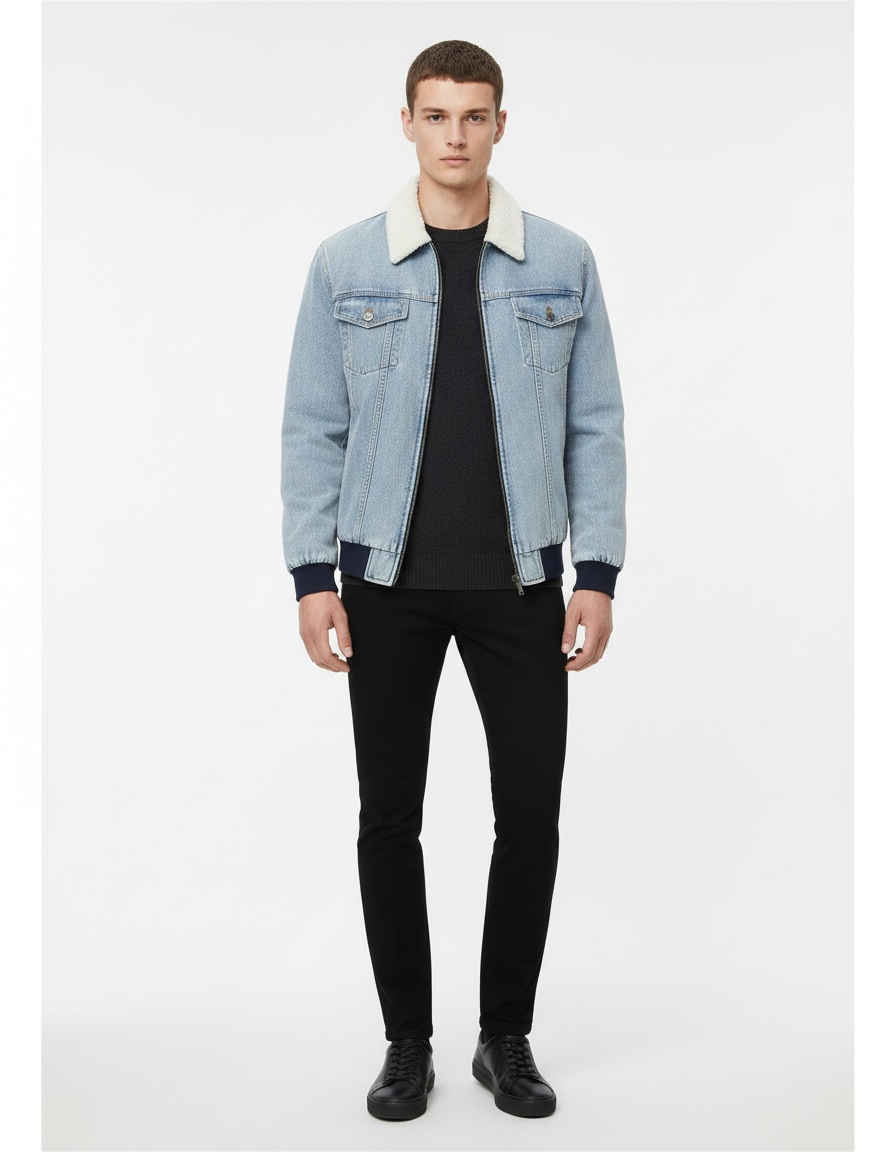 Premium Fleece-Lined Washed Men's Jacket for Autumn and Winter Casual Wear