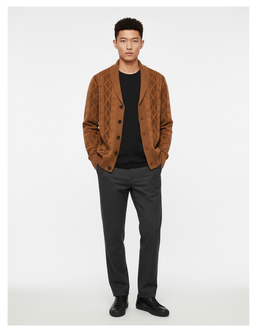 Premium Thick Loose Fit V-Neck Knit Cardigan for Men's Winter Wear