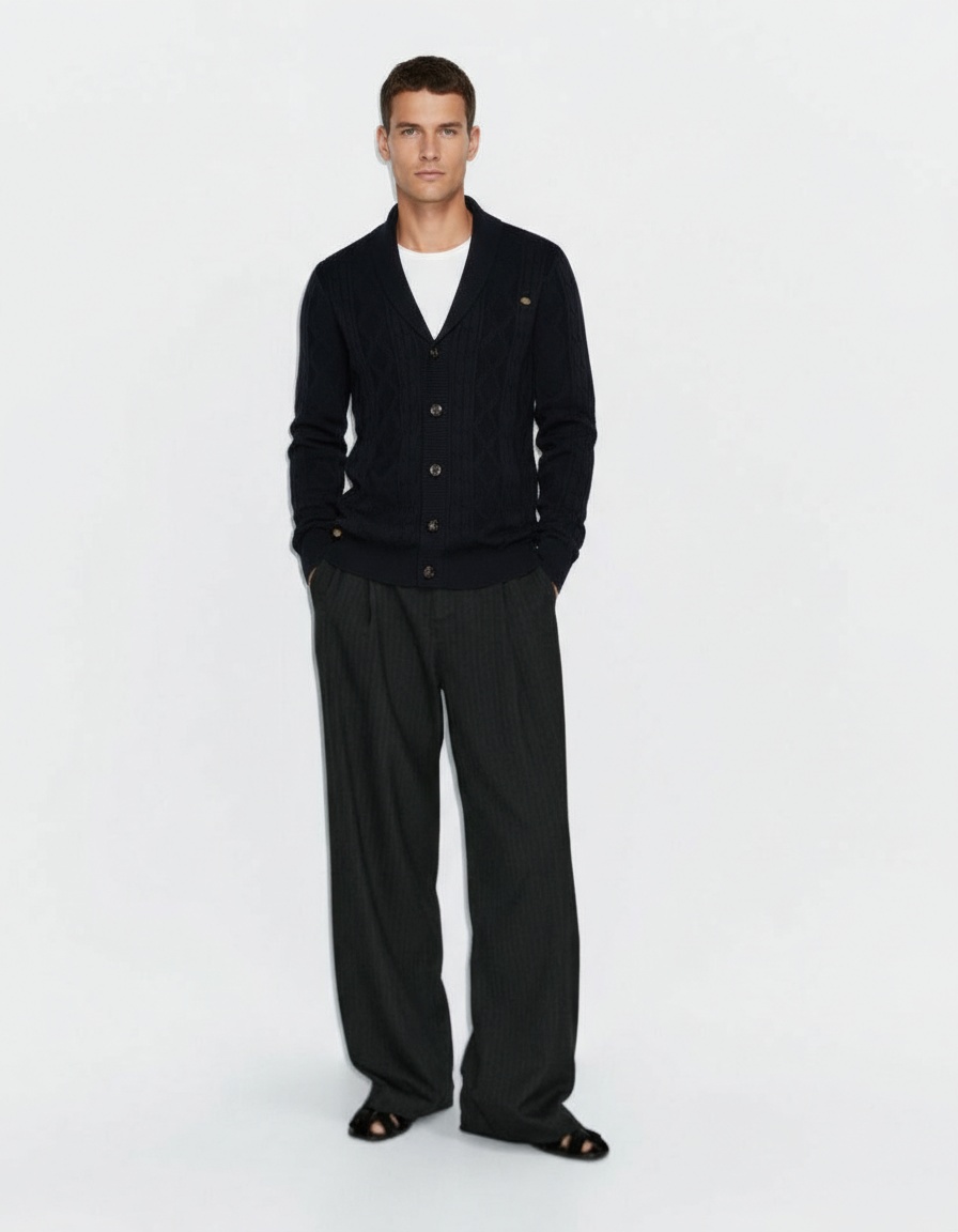 Premium Thick Loose Fit V-Neck Knit Cardigan for Men's Winter Wear