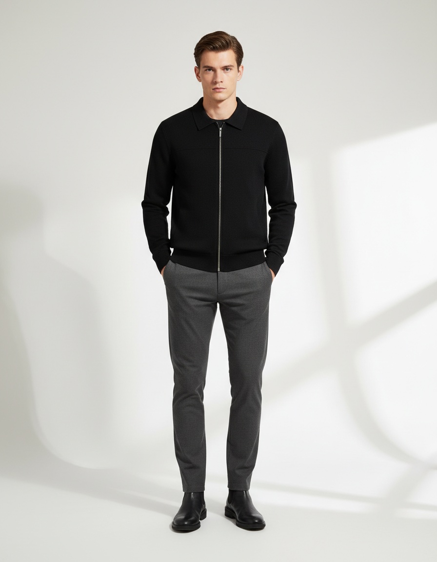 Premium Zippered Knit Men's Cardigan for Autumn and Winter Business Casual Outerwear