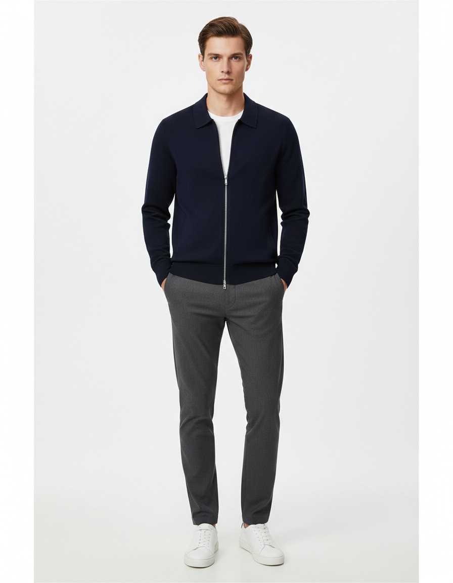 Premium Zippered Knit Men's Cardigan for Autumn and Winter Business Casual Outerwear