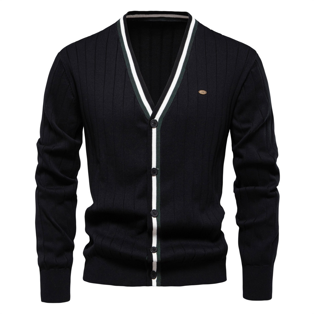 Cardigan homme à manches longues et col en V, color-block, pour un confort hivernal décontracté et respirant