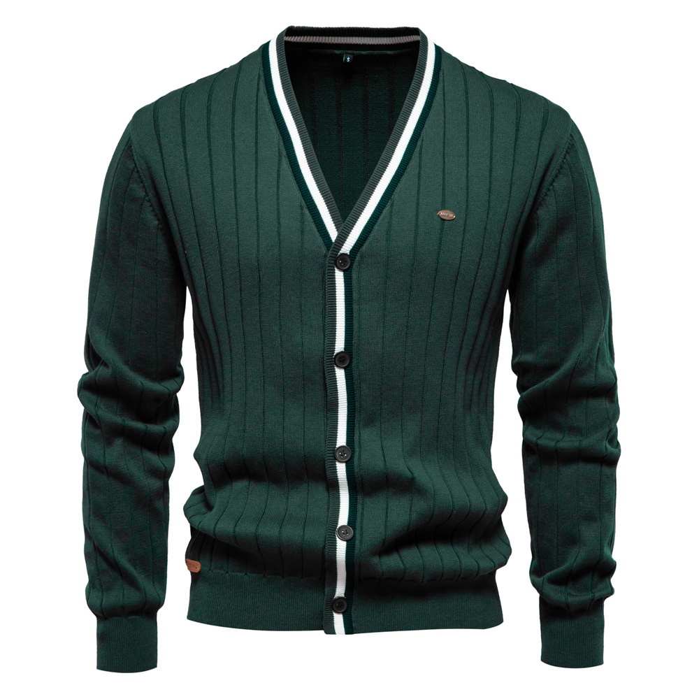 Cardigan homme à manches longues et col en V, color-block, pour un confort hivernal décontracté et respirant