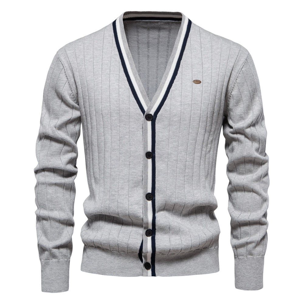 Cardigan homme à manches longues et col en V, color-block, pour un confort hivernal décontracté et respirant