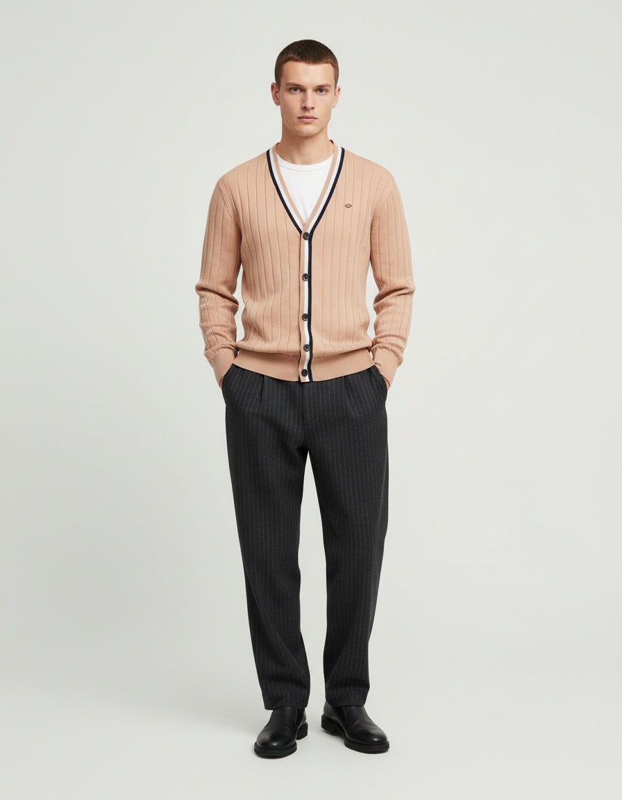 Cardigan homme à manches longues et col en V, color-block, pour un confort hivernal décontracté et respirant