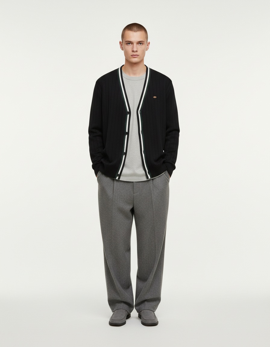 Cardigan homme à manches longues et col en V, color-block, pour un confort hivernal décontracté et respirant