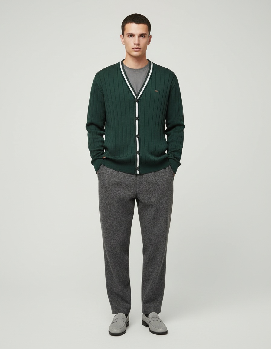 Cardigan homme à manches longues et col en V, color-block, pour un confort hivernal décontracté et respirant