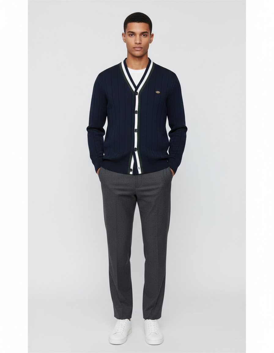 Cardigan homme à manches longues et col en V, color-block, pour un confort hivernal décontracté et respirant